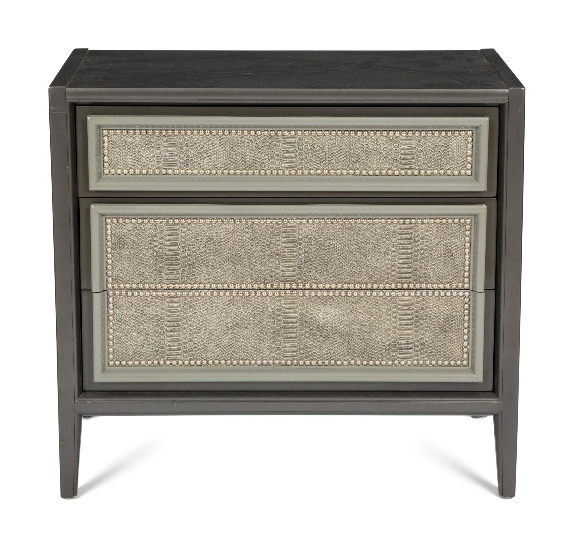 A Pair of Custom Painted Bedside Cabinets with Faux-Python Veneered Drawer Fronts