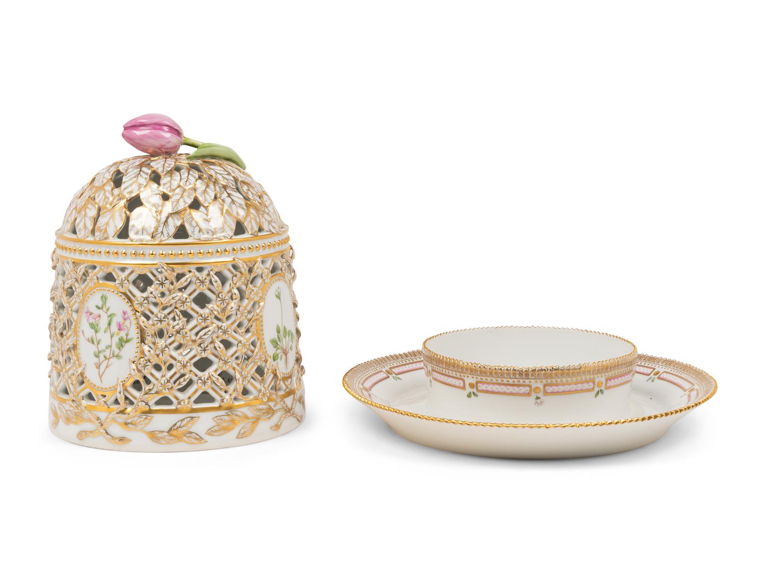 A Royal Copenhagen Flora Danica Porcelain Ice Dome and Stand
