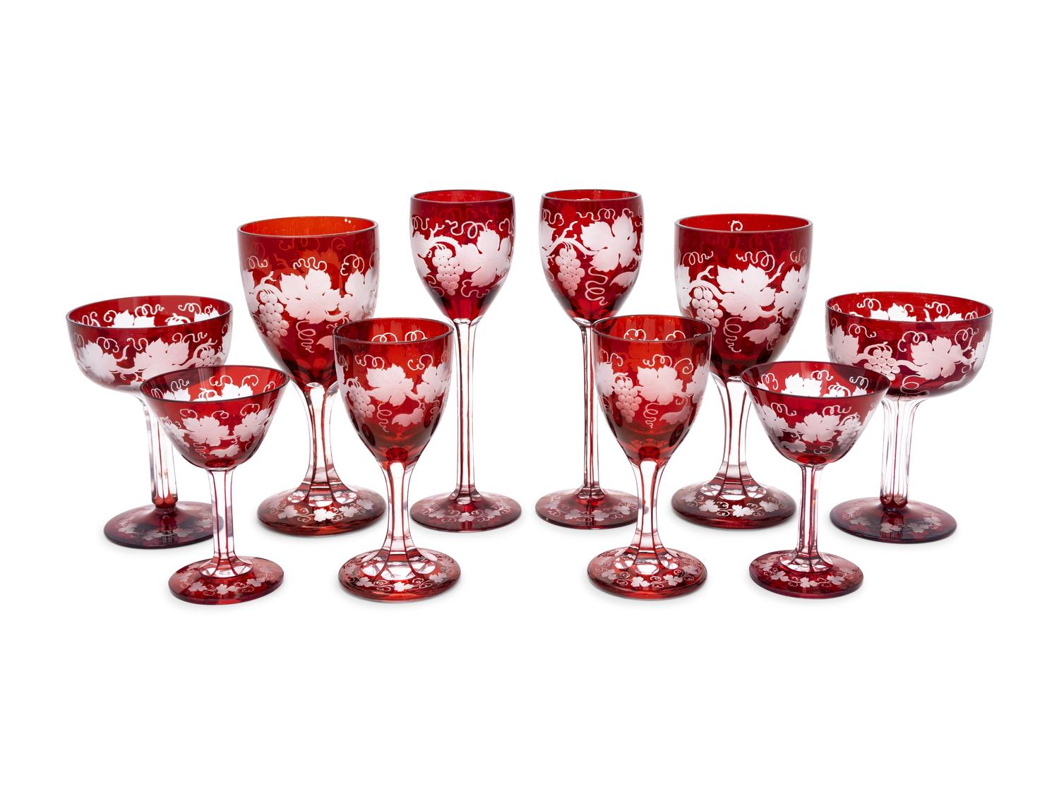 A Set of Bohemian Cut-to-Clear Glass Tableware