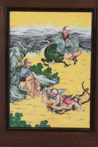 A Pair of Chinese Famille Rose Porcelain Inset Hardwood Wall Panels