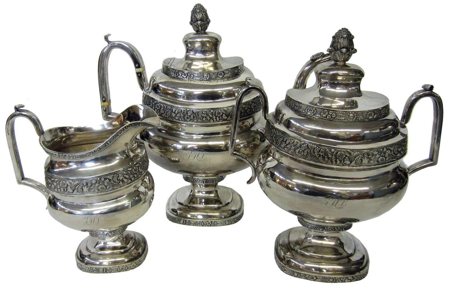 Three piece silver tea service john crawford (active 1815-1841), new york, ny, and philadelphia, pa, circa 1820