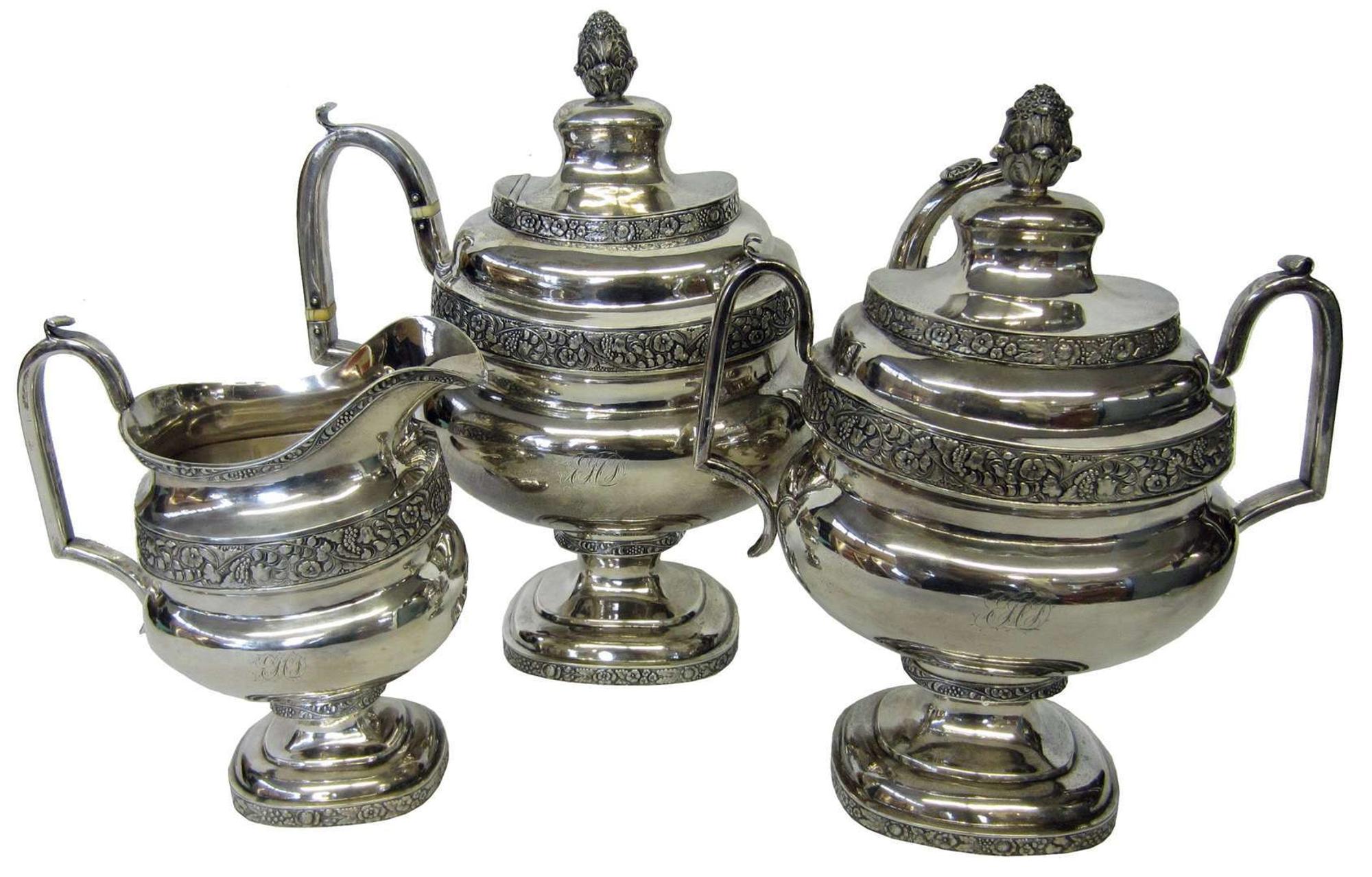 Three piece silver tea service john crawford (active 1815-1841), new york, ny, and philadelphia, pa, circa 1820