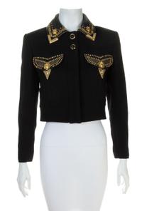 A Gianni Versace Black Cropped Jacket with Grommet Detail, Size 38.