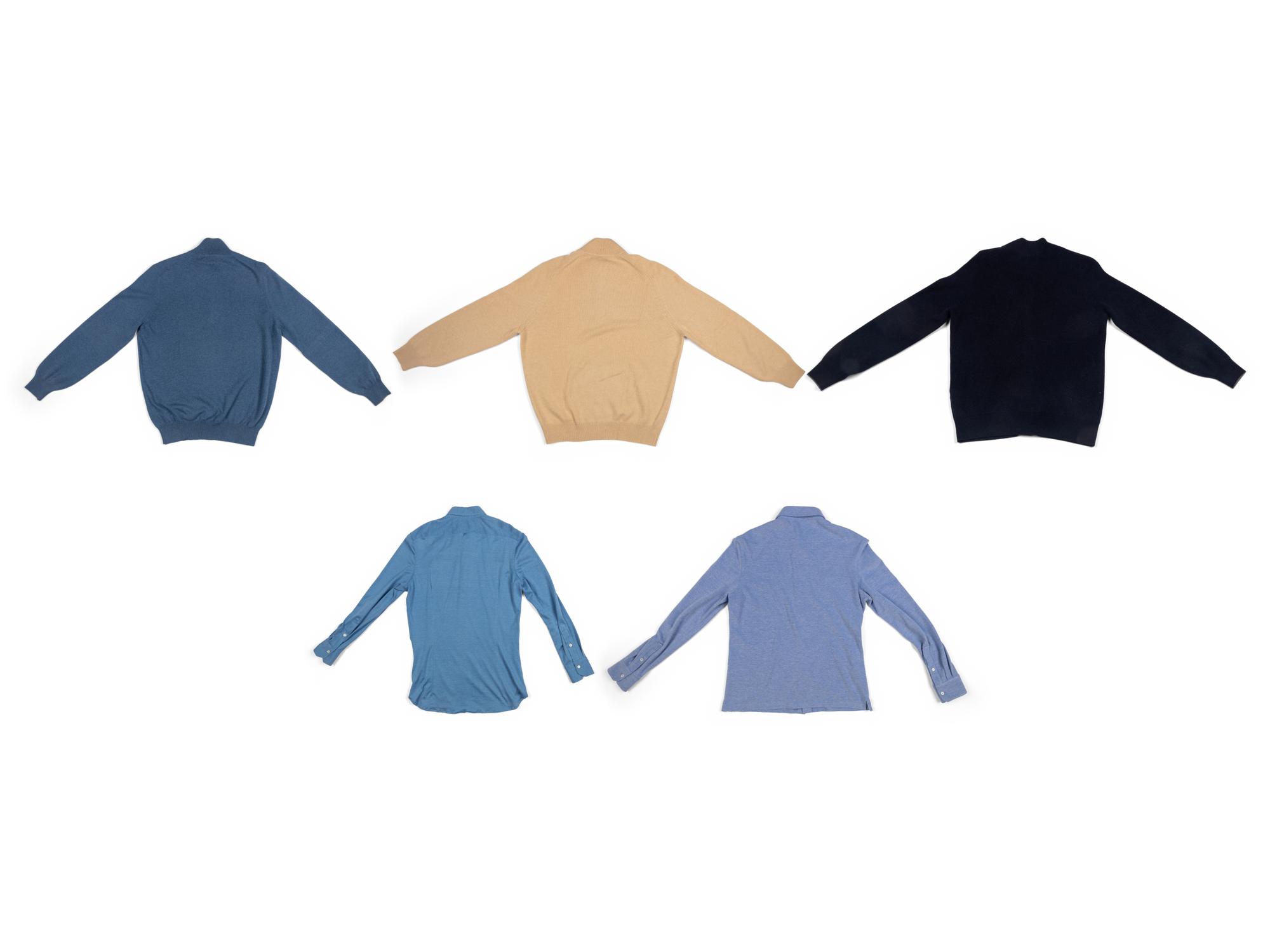 THREE BRUNELLO CUCINELLI SWEATERS AND TWO ISAIA SHIRTS