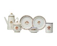 A Group Of Six Chinese Export Porcelain Items Decorated With An Emblazoned Eagle