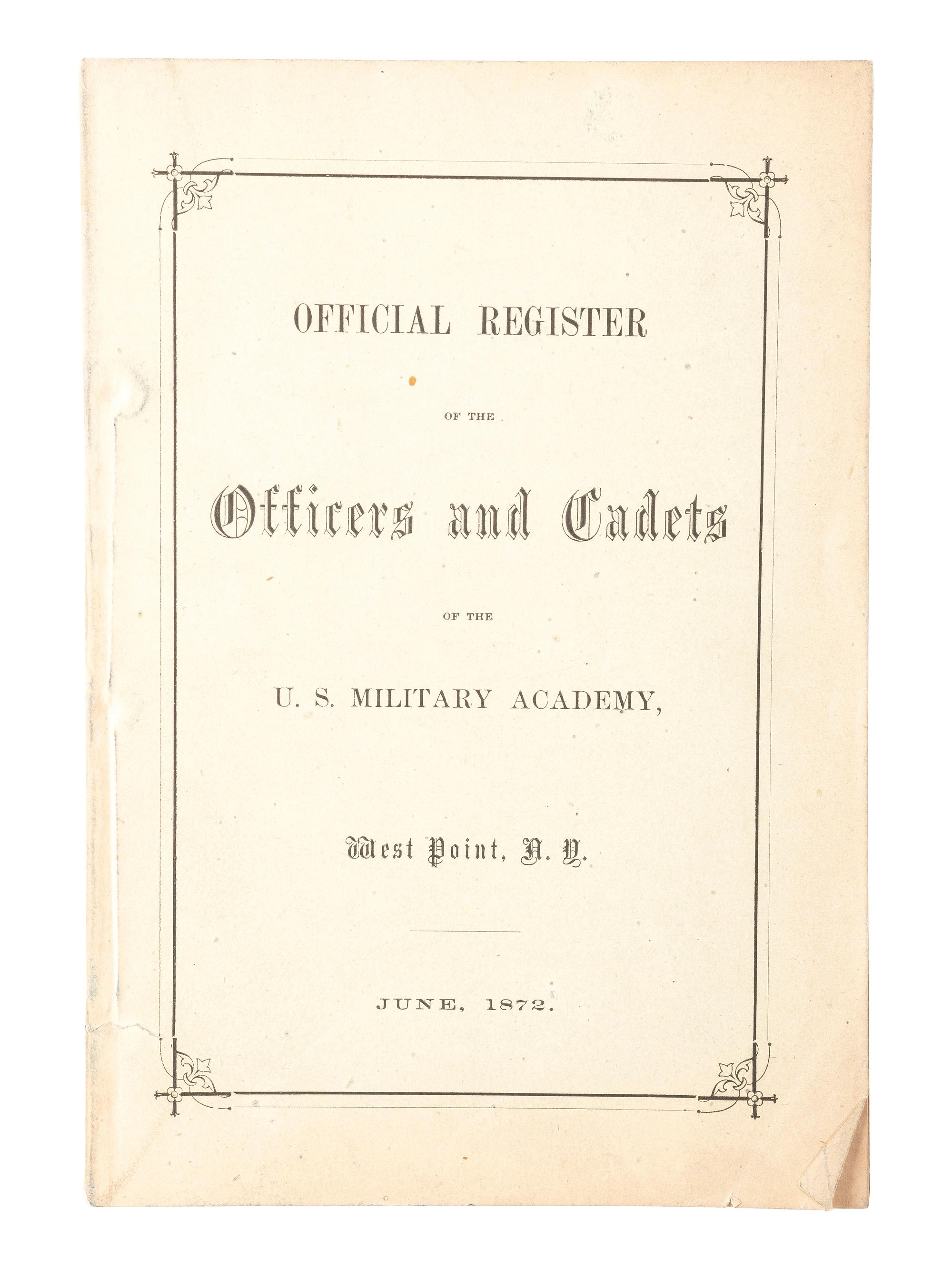 [LATE INDIAN WARS]. PACH, G.W. (1848-1904), photographer. US Military Academy year book for the Class of 1875, containing photographs of notable officers, professors, and cadets, incl. Little Bighorn casualty James G. Sturgis. New York: 1875.
