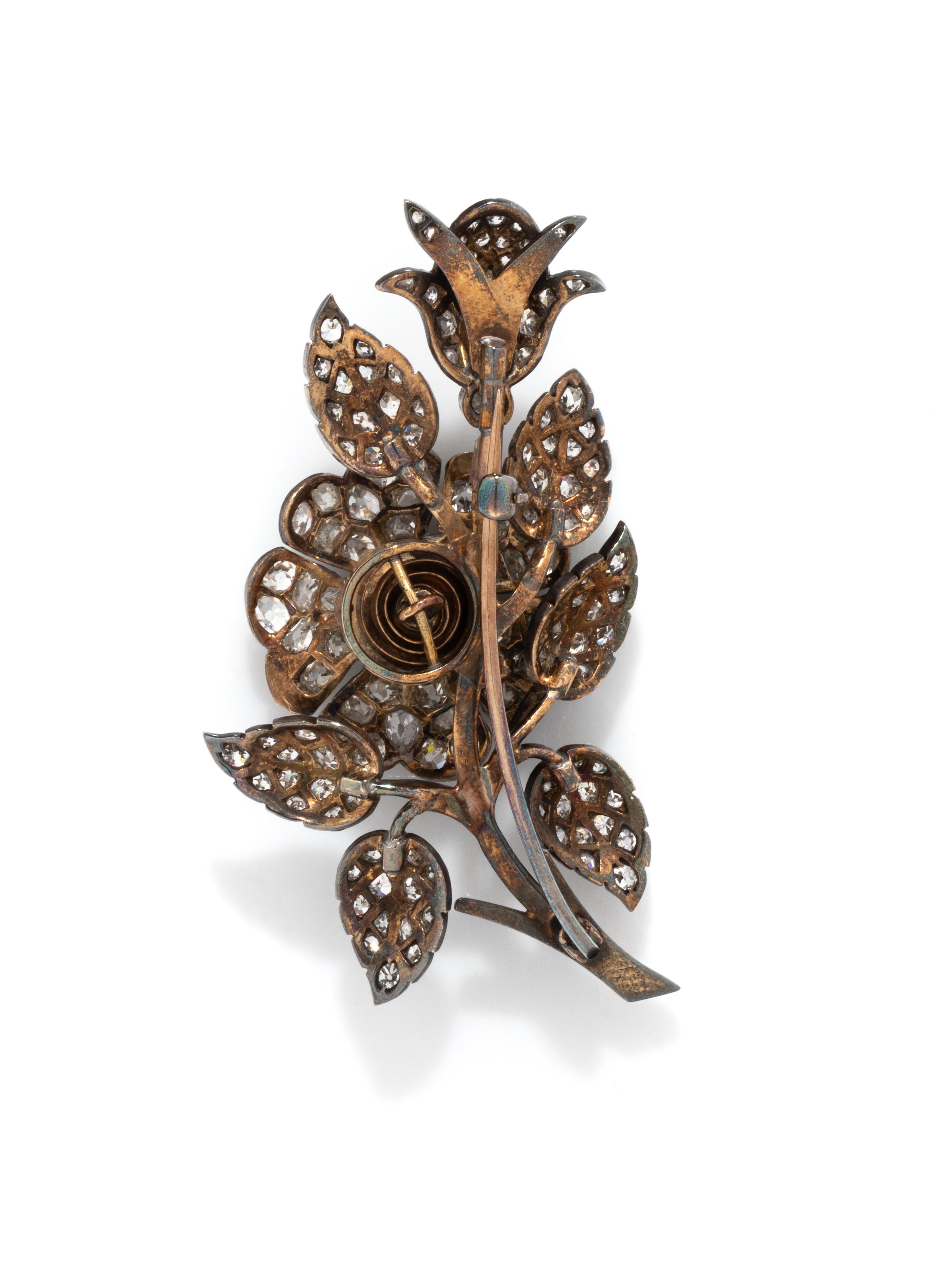 ANTIQUE, DIAMOND FLORAL BROOCH