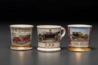 Three Automobile Related Porcelain Occupational Shaving Mugs