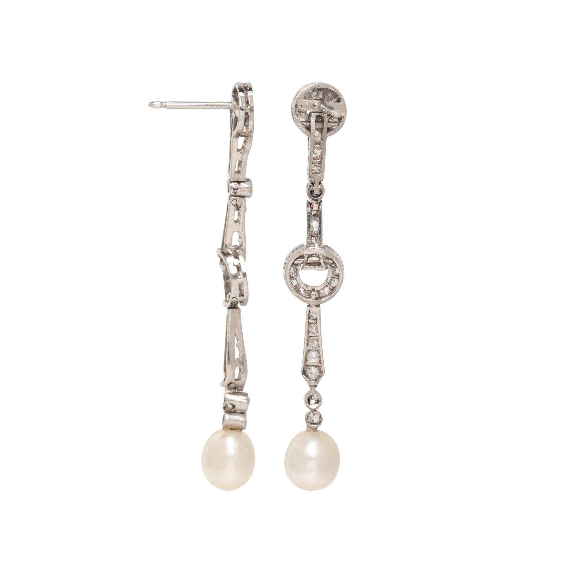 ART DECO, NATURAL PEARL AND DIAMOND EARRINGS