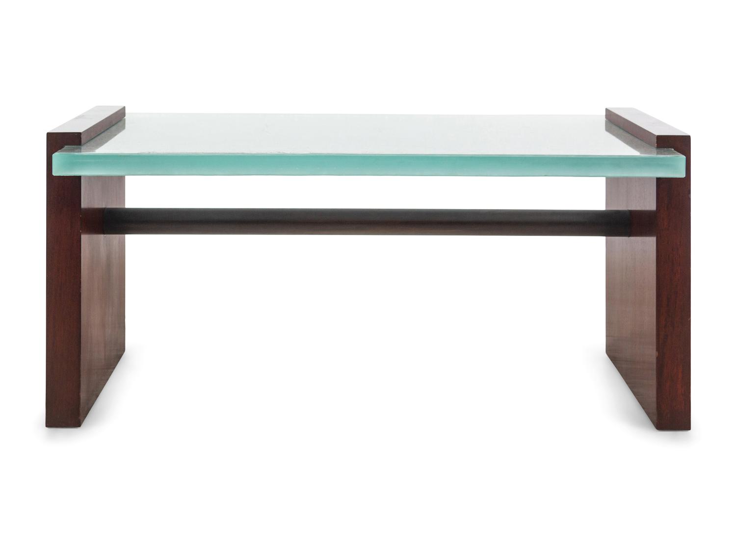 A Custom-Designed Glass and Mahogany Low Table