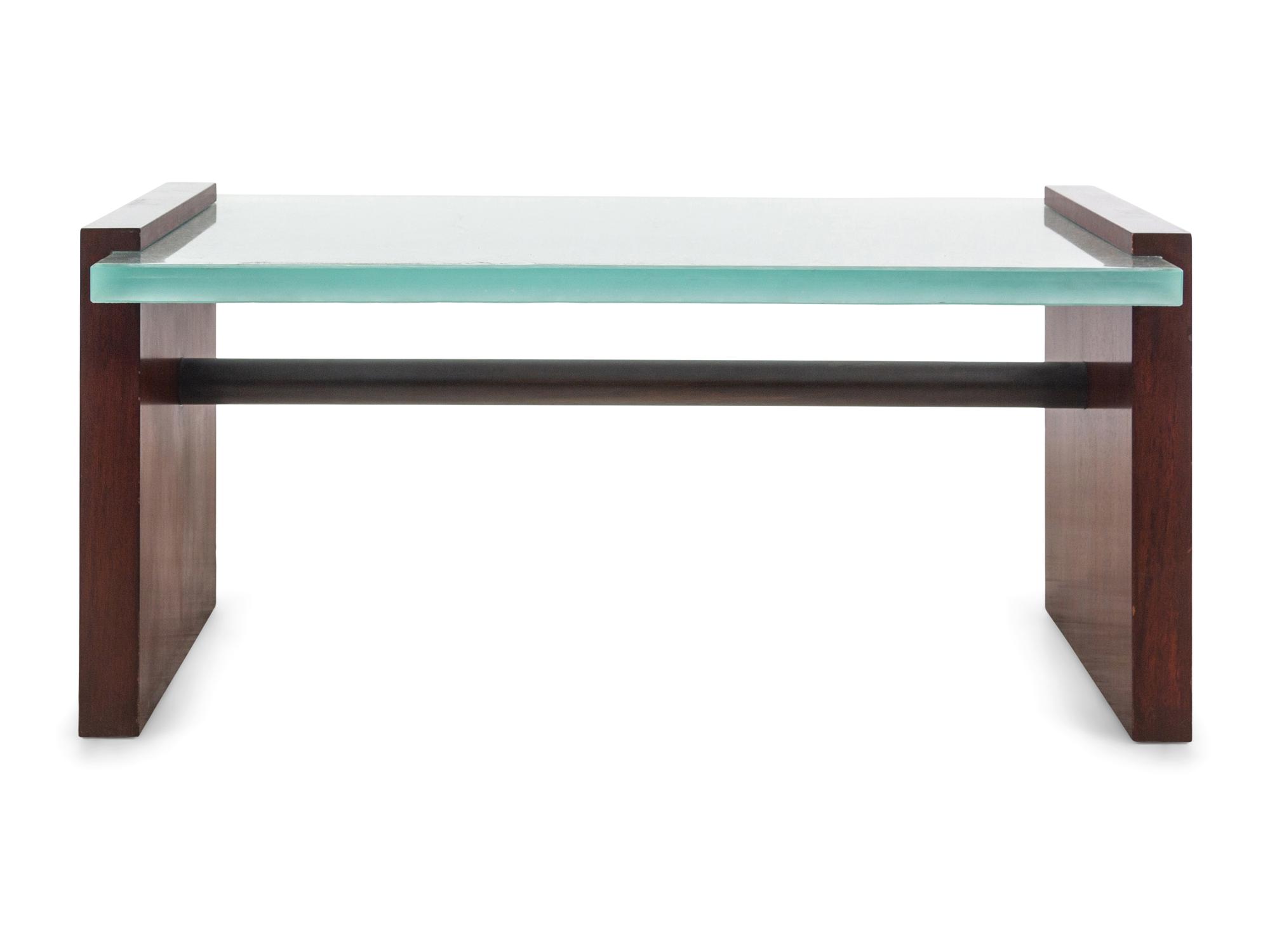 A Custom-Designed Glass and Mahogany Low Table