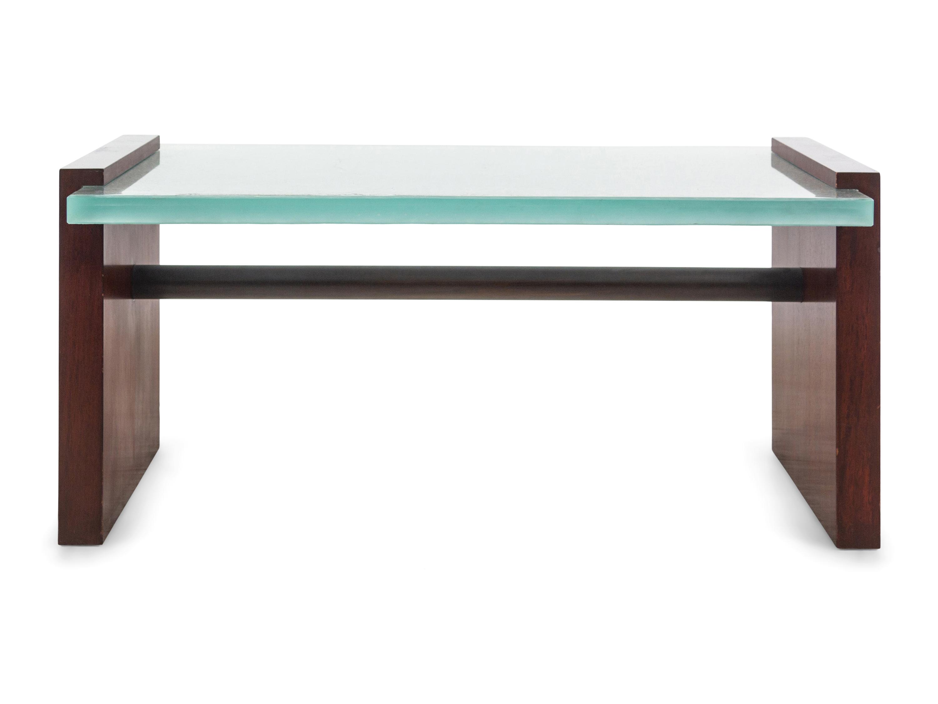 A Custom-Designed Glass and Mahogany Low Table