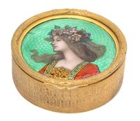 An Art Nouveau Style Enamel and Gilt Metal Snuff Box Diameter 3 1/4 inches. — 20TH CENTURY