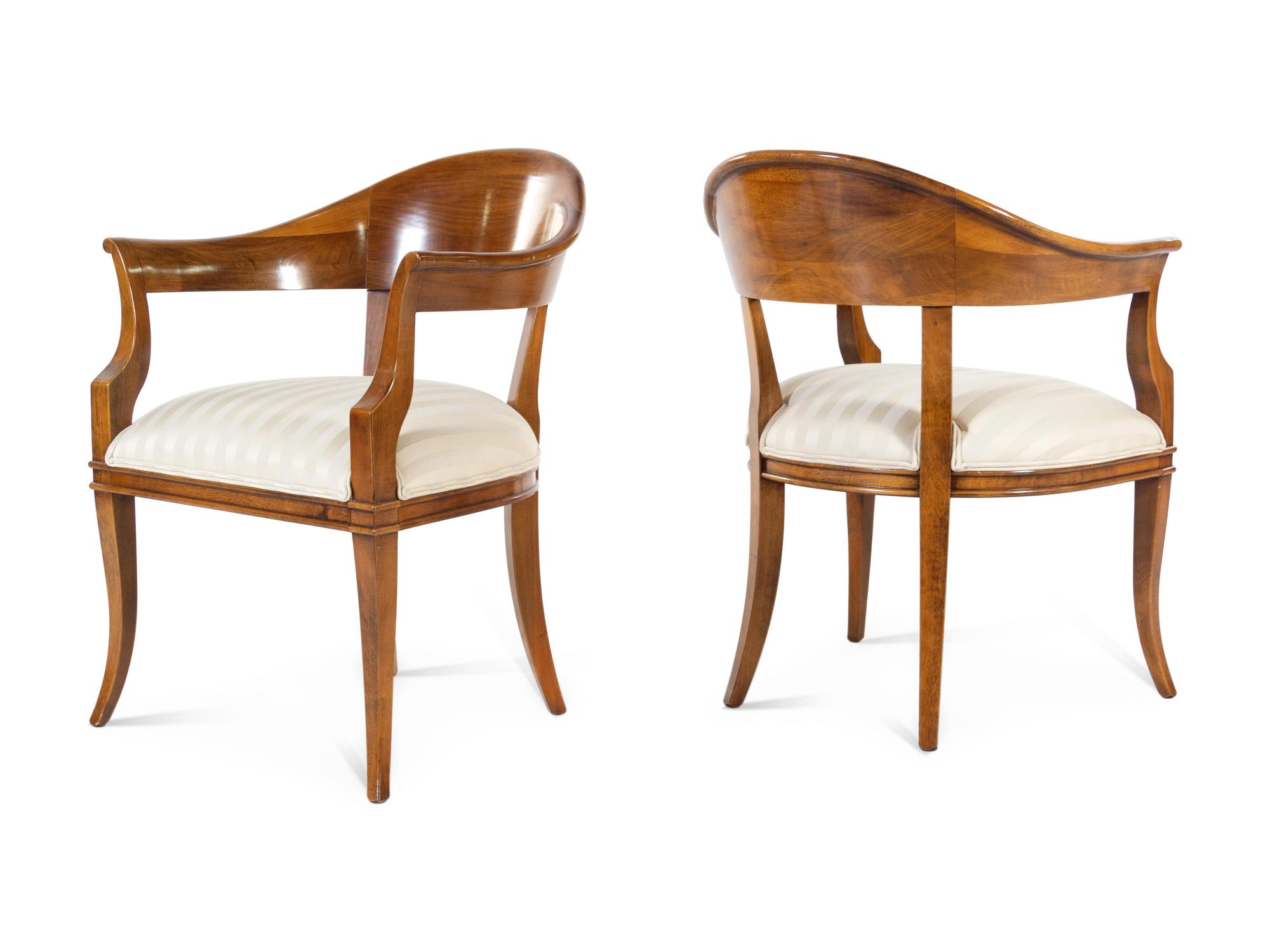 A Pair of Empire Style Walnut Barrel-Back Armchairs — KREISS