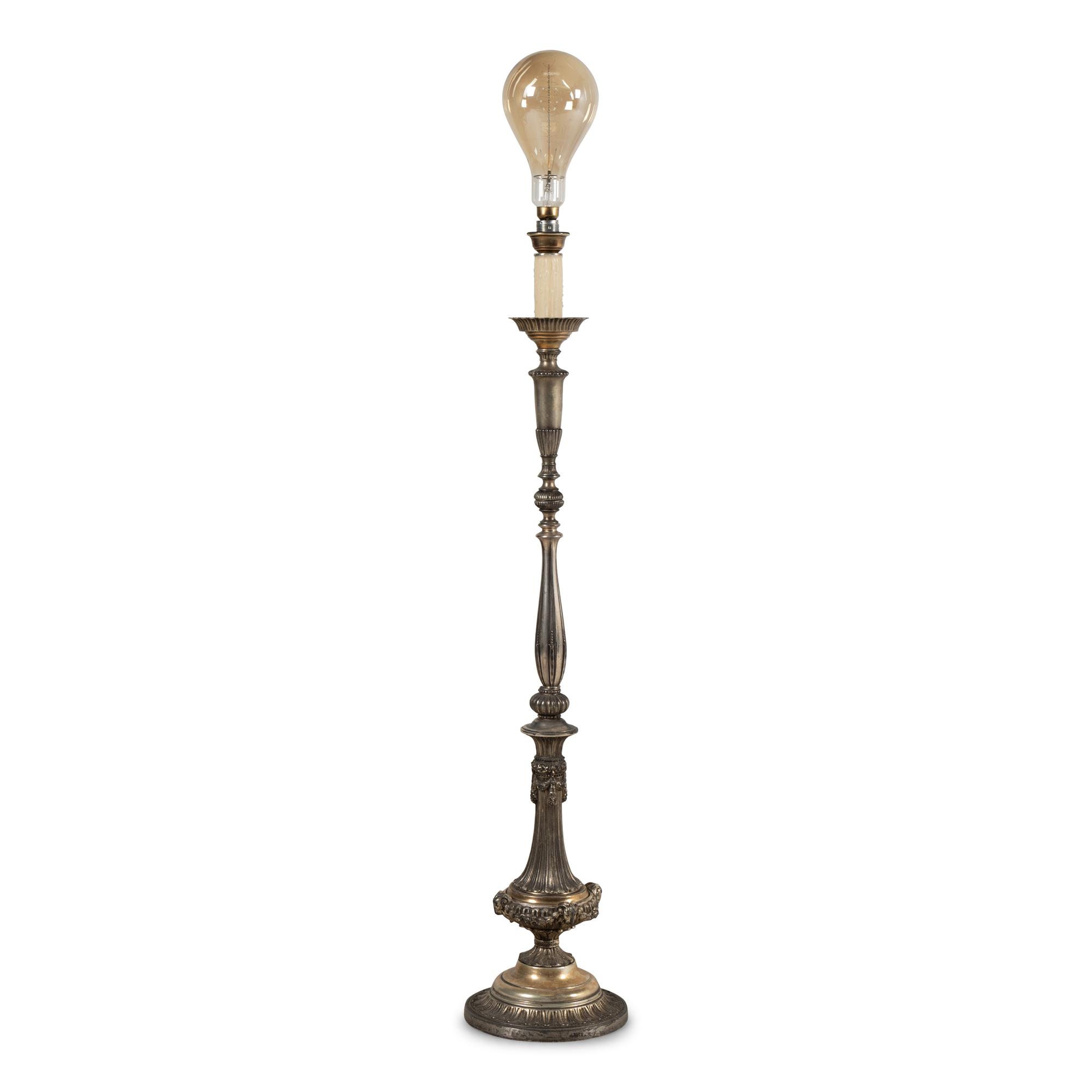 A Baroque Style Silvered Metal Floor Lamp
