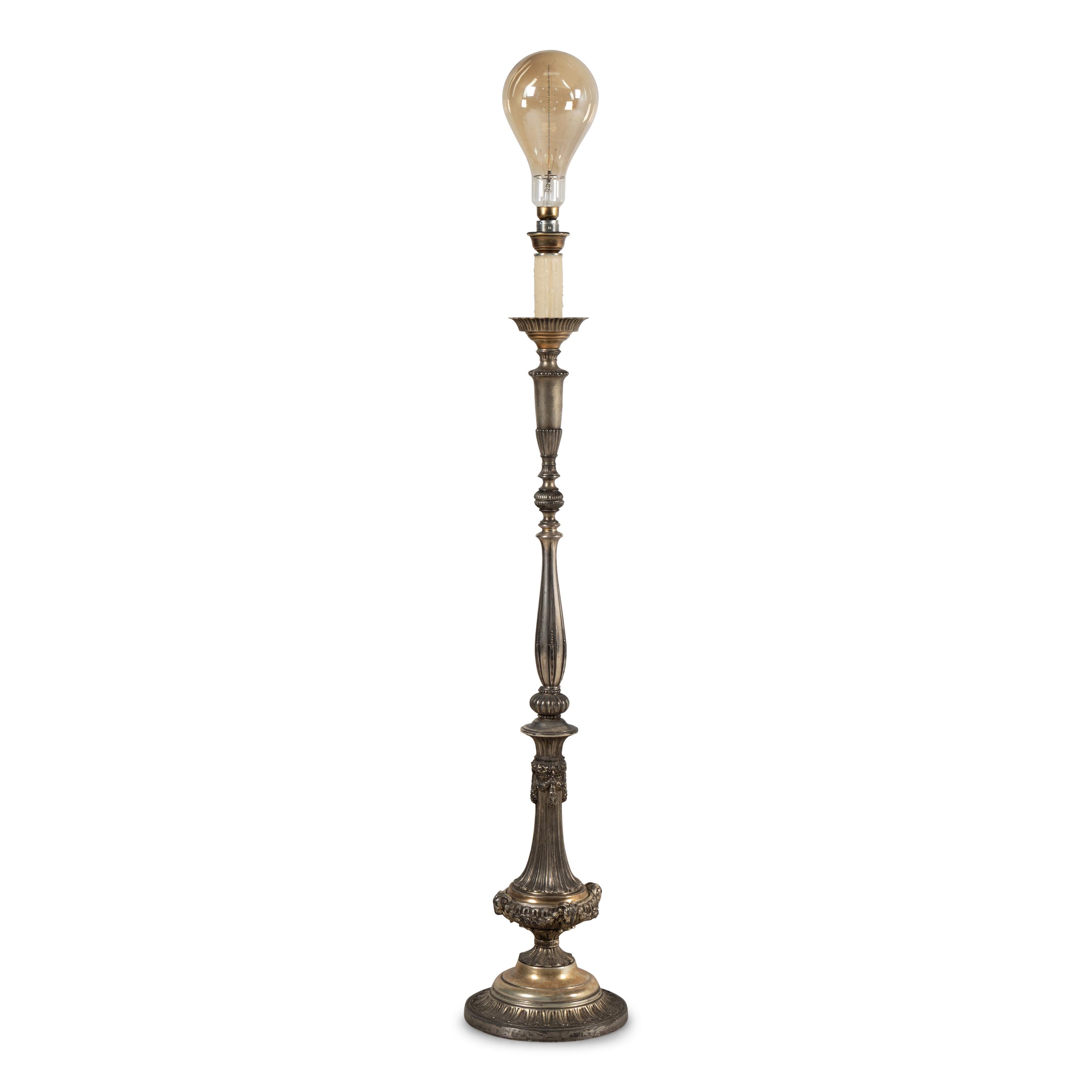 A Baroque Style Silvered Metal Floor Lamp