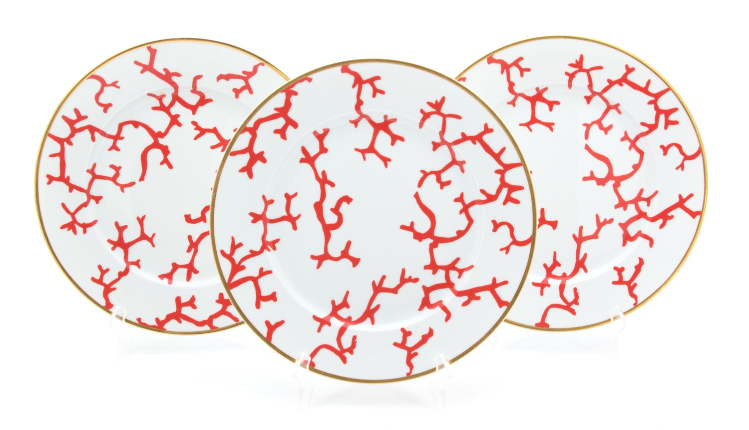 A Group of Raynaud Limoges Coral Decorated Porcelain Dinner plate diameter 11 3/4 inches. — 20TH CENTURY