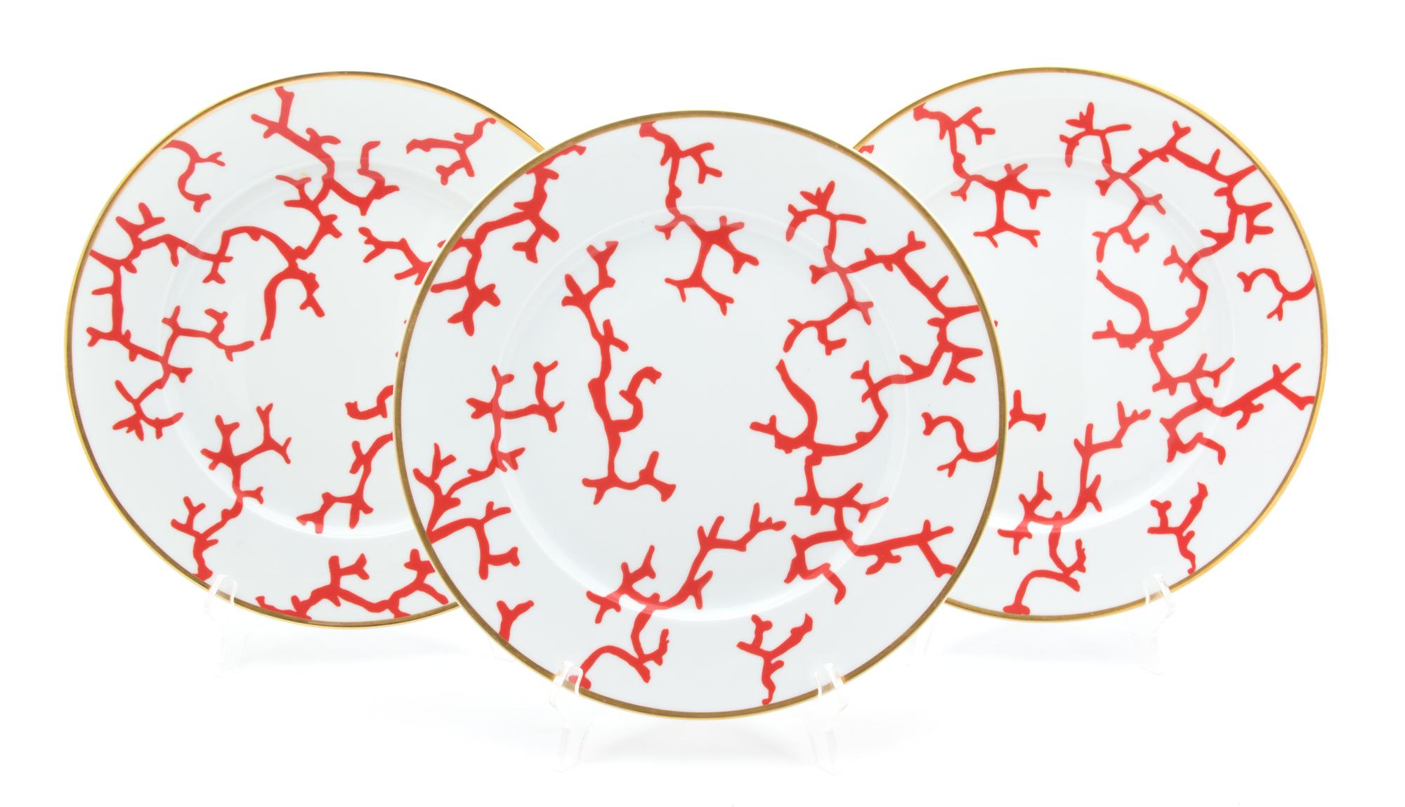 A Group of Raynaud Limoges Coral Decorated Porcelain Dinner plate diameter 11 3/4 inches. — 20TH CENTURY