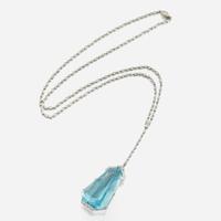 A diamond, aquamarine, and palladium pendant necklace, Tiffany & Co.
