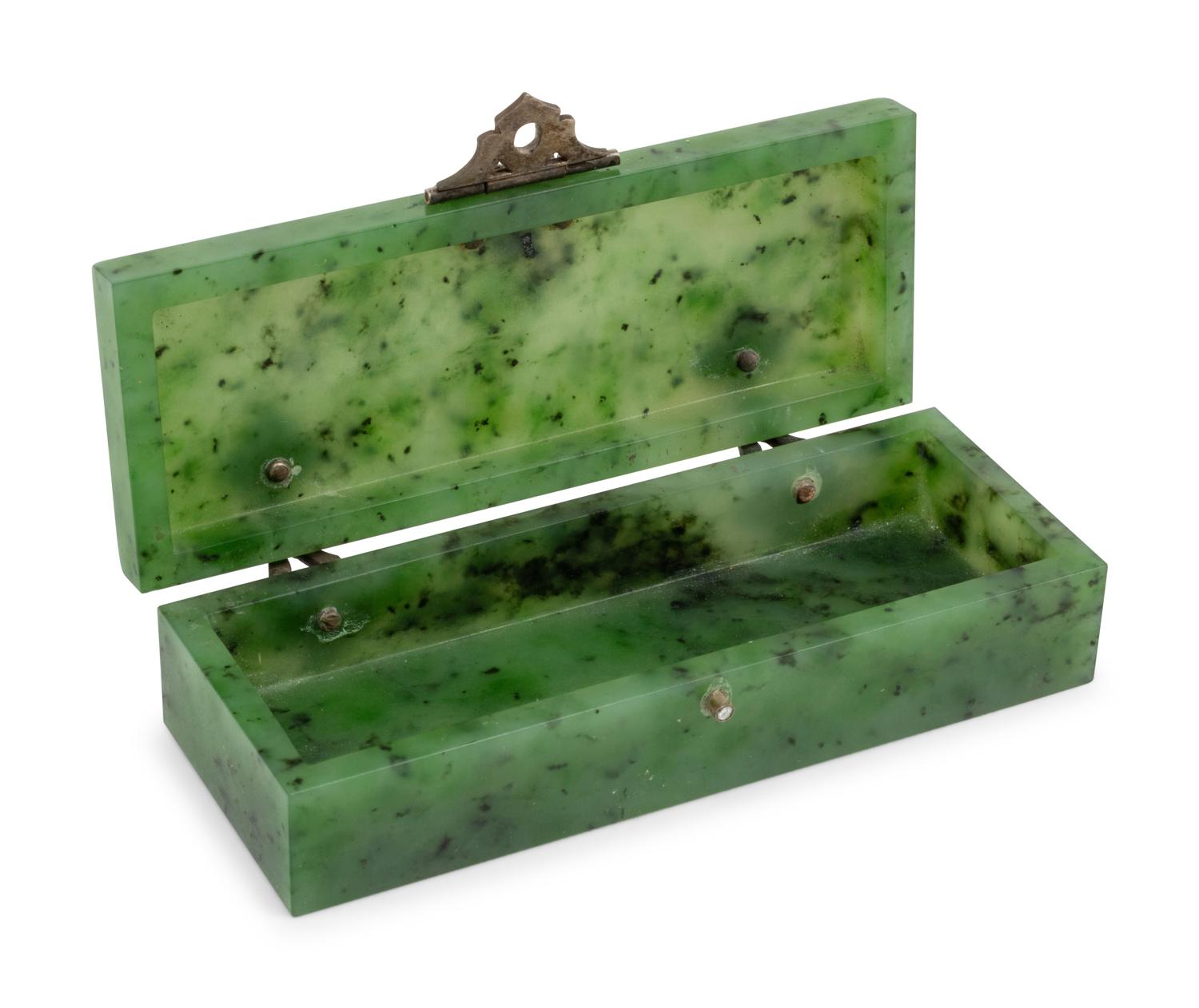 A Silver and Diamond Mounted Hardstone Box