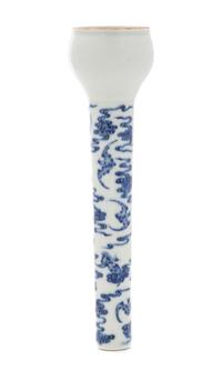 A Blue and White Porcelain Brush Handle Length 7 1/8 inches.