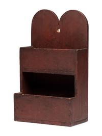 A Queen Anne Carved and Red Painted Pine Hanging Wall Box
