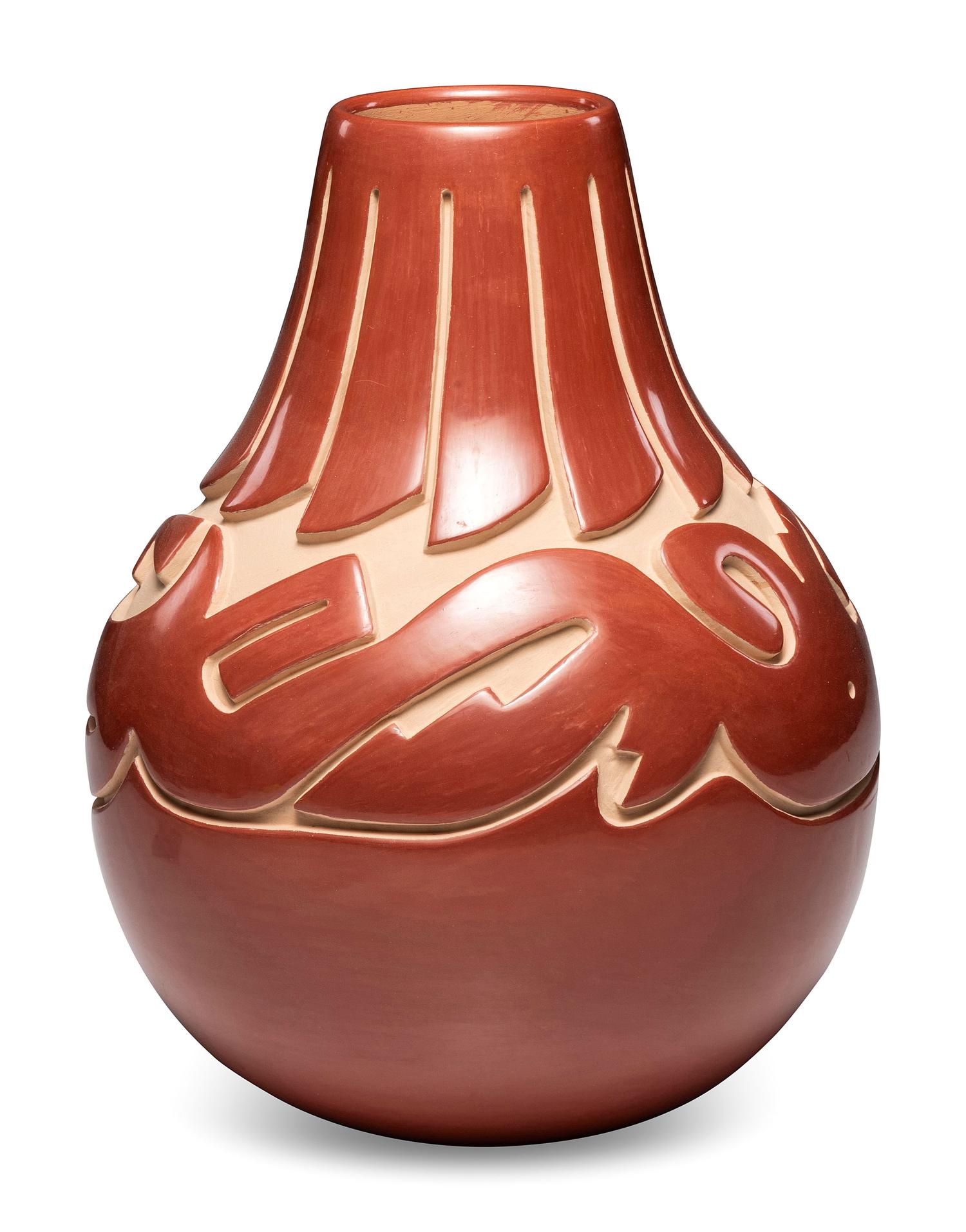 Carved Redware Pottery Vase