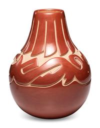 Carved Redware Pottery Vase