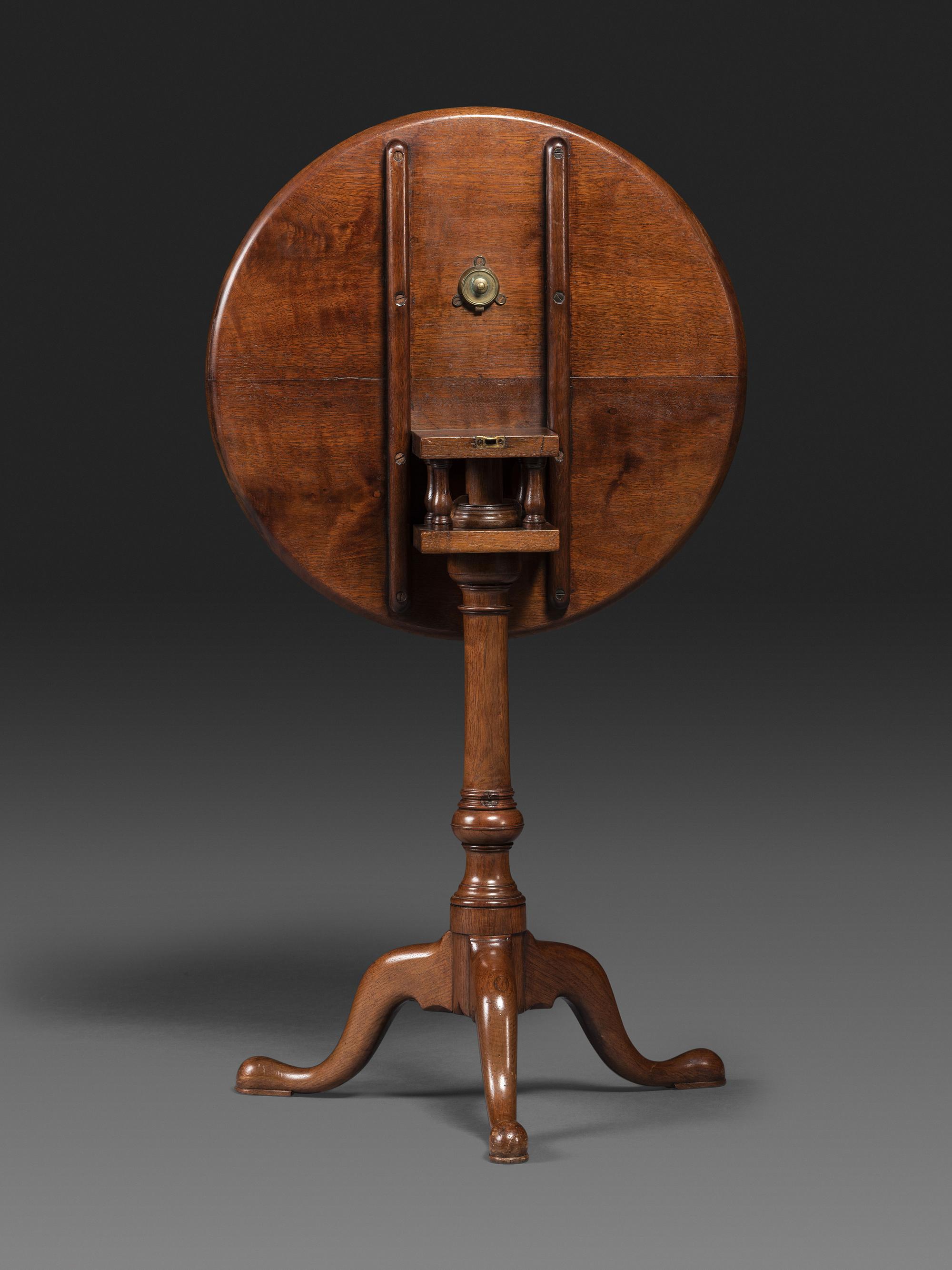 A Queen Anne Walnut Dish and Tilt-Top Bird-Cage Action Candlestand