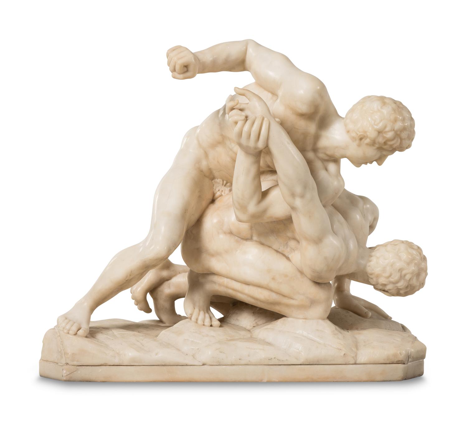 An Italian Carved Marble Figural Group of The Wrestlers