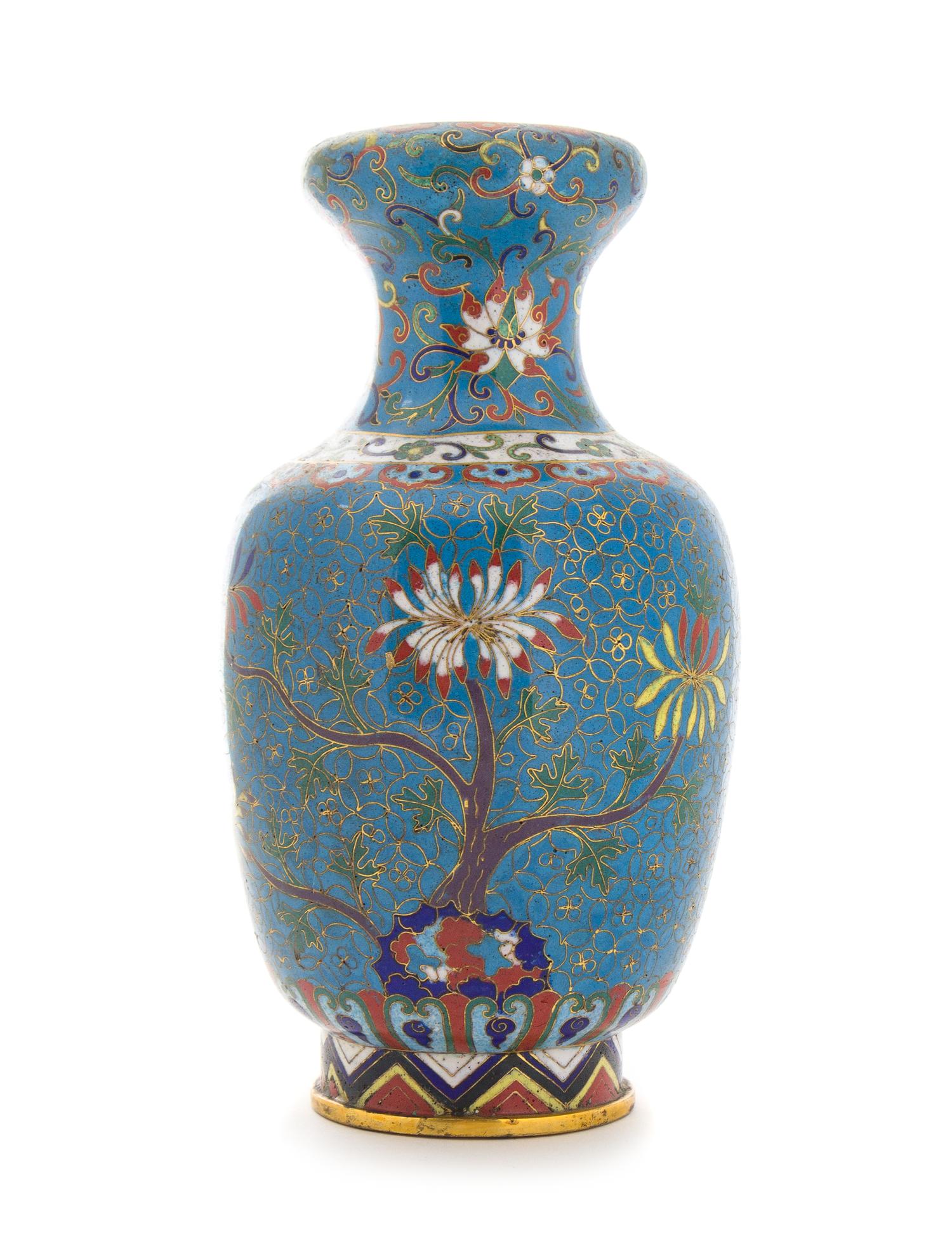 A Cloisonne Enamel Baluster Vase Height 9 1/4 inches.