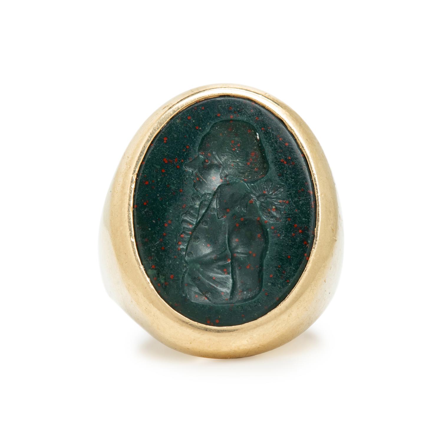 Yellow Gold and Bloodstone Intaglio Ring