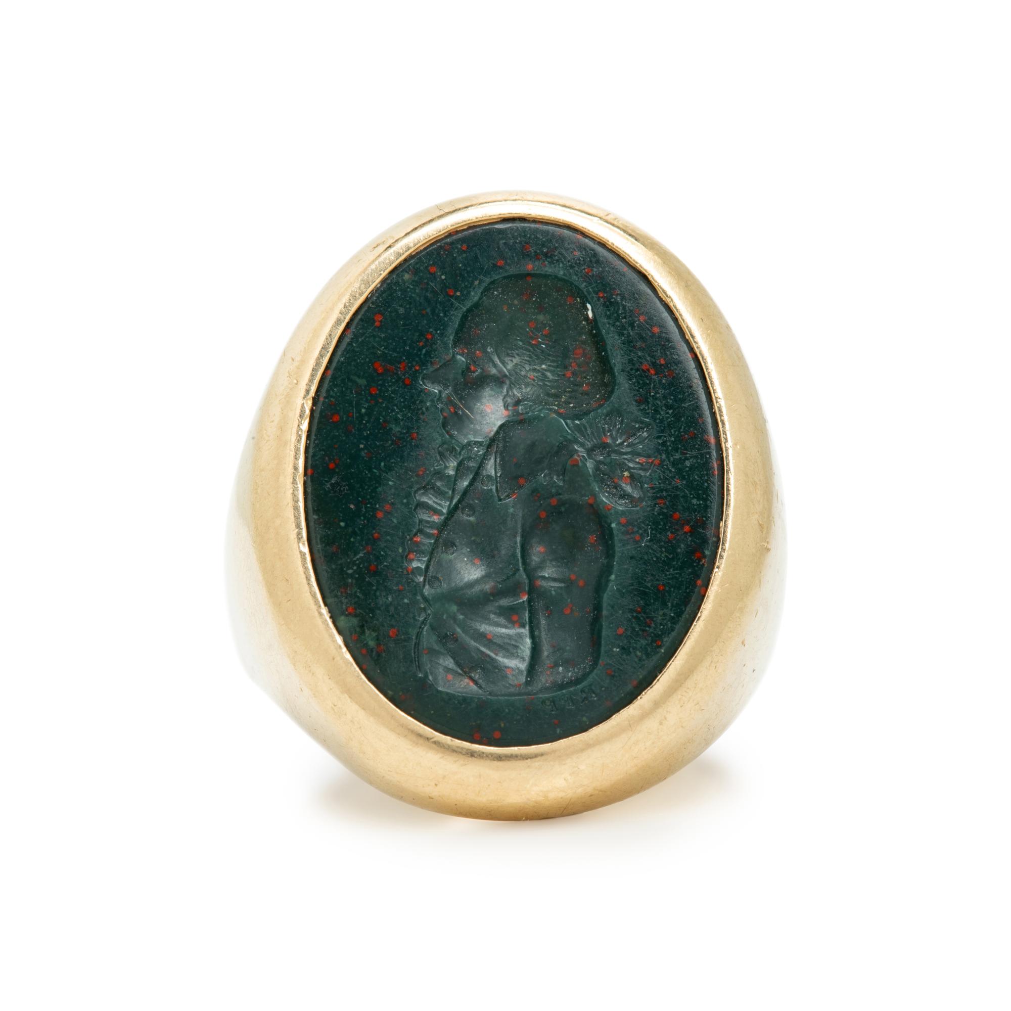 Yellow Gold and Bloodstone Intaglio Ring