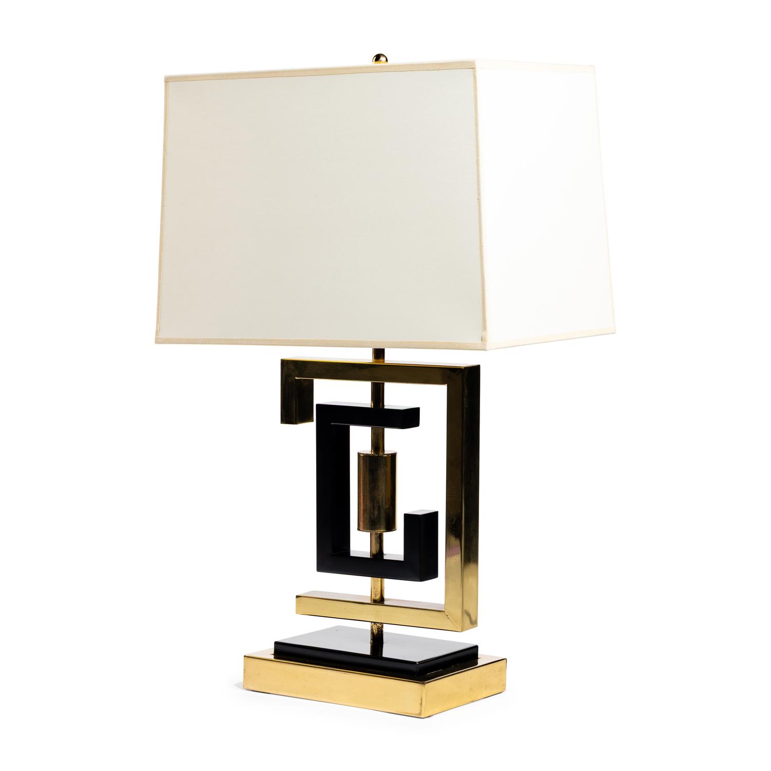 A French Modernist Brass and Black Enamel Table Lamp