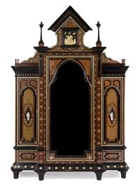 A North Italian Bone Inlaid and Parcel Ebonized Armoire Height 115 1/2 x width 80 x depth 24 1/2 inches. — 19TH CENTURY
