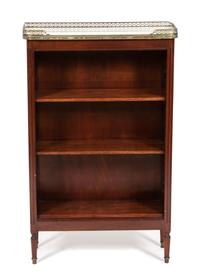 A Louis XVI Style Marble Top Mahogany Biblioteque Height 38 3/4 x width 24 x depth 9 inches. — LATE 19TH/EARLY 20TH CENTURY