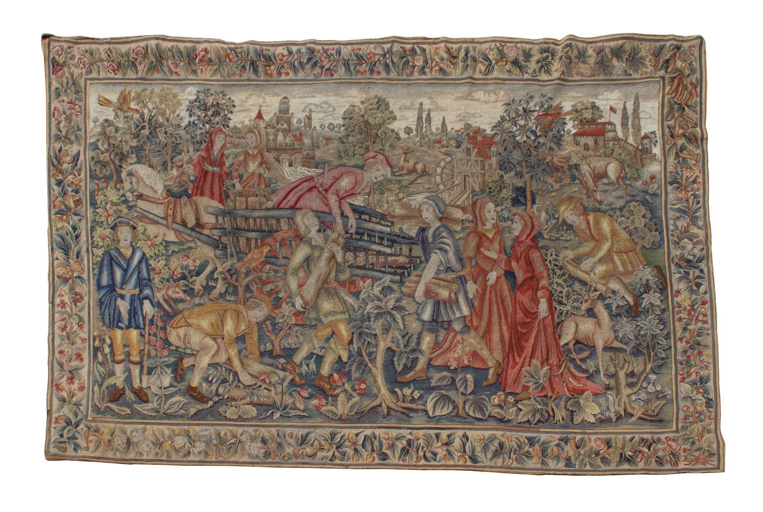 A Continental Embroidered Wool Tapestry Height 60 x width 108 inches. — 19TH CENTURY