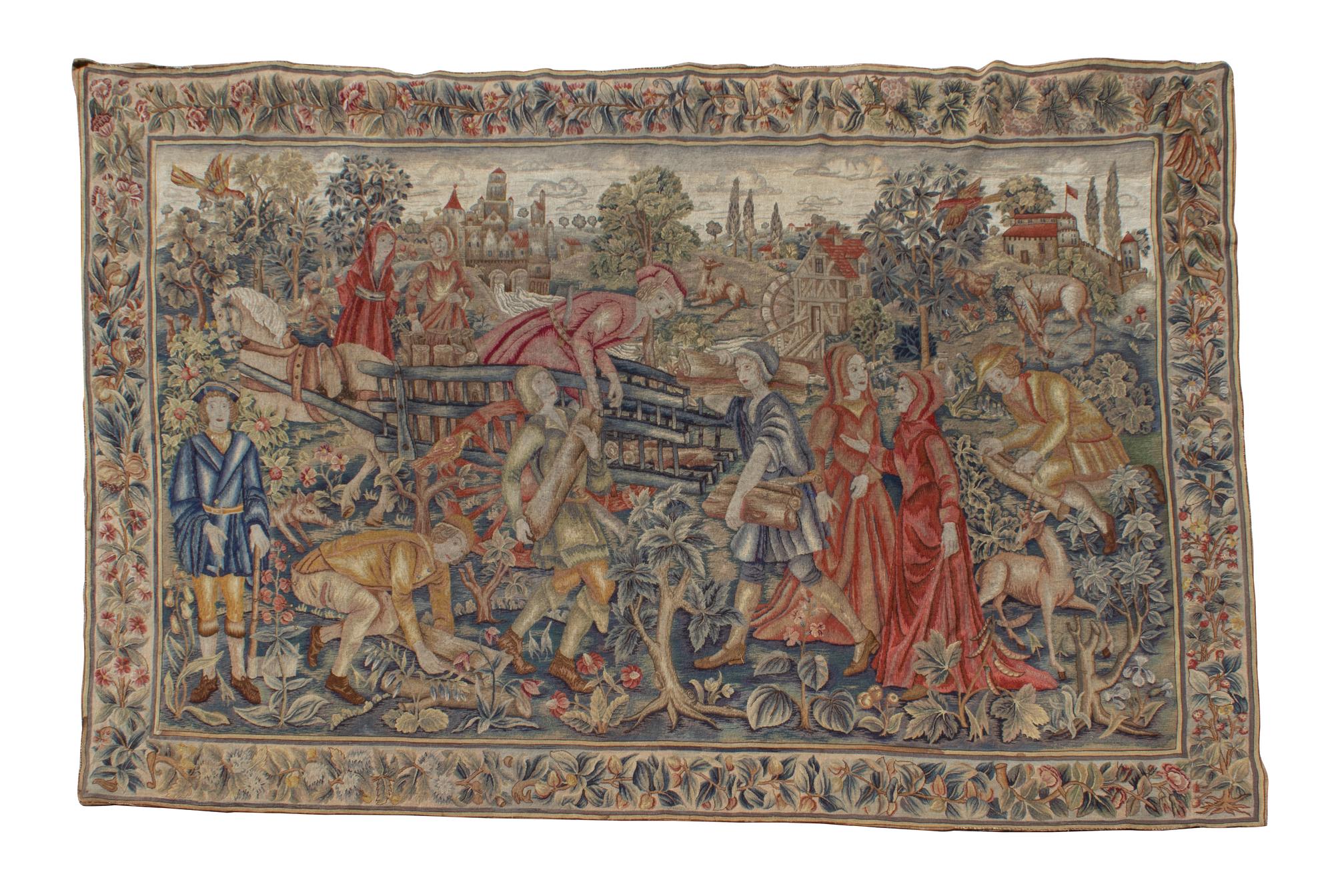 A Continental Embroidered Wool Tapestry Height 60 x width 108 inches. — 19TH CENTURY