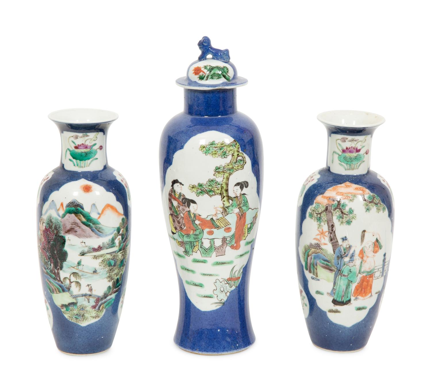 Three Chinese Powder Blue Glazed Porcelain Articles