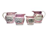 Four Sunderland Luster Masonic Jugs