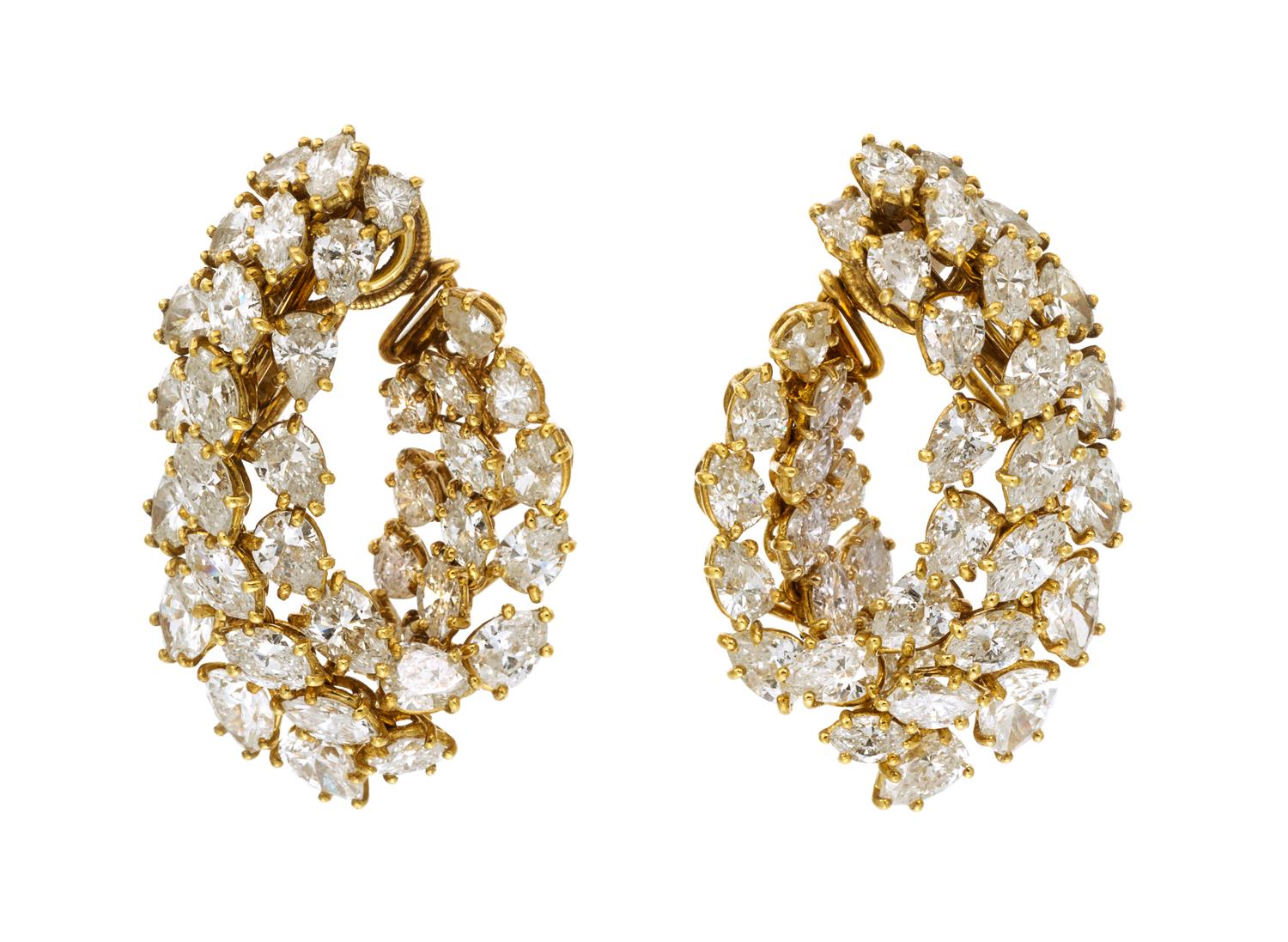 A Pair of Gold Plated Platinum and Diamond Earclips, Harry Winston, 17.90 dwts.