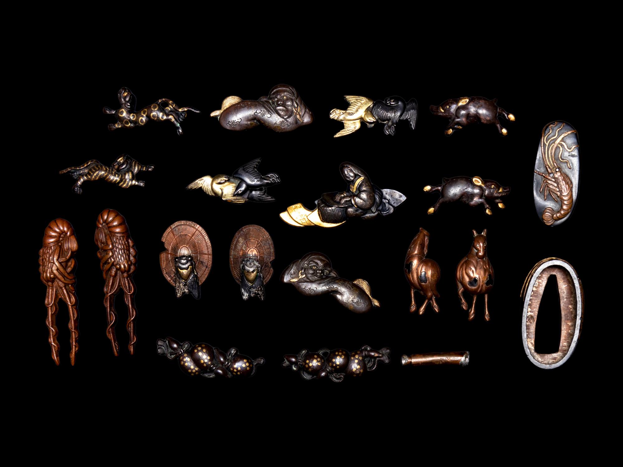 22 Mixed Metal Menuki and A Set of Menuki, Fuchi and Gashira