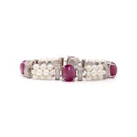 SEAMAN SCHEPPS, RUBY, CULTURED PEARL, AND DIAMOND BRACELET