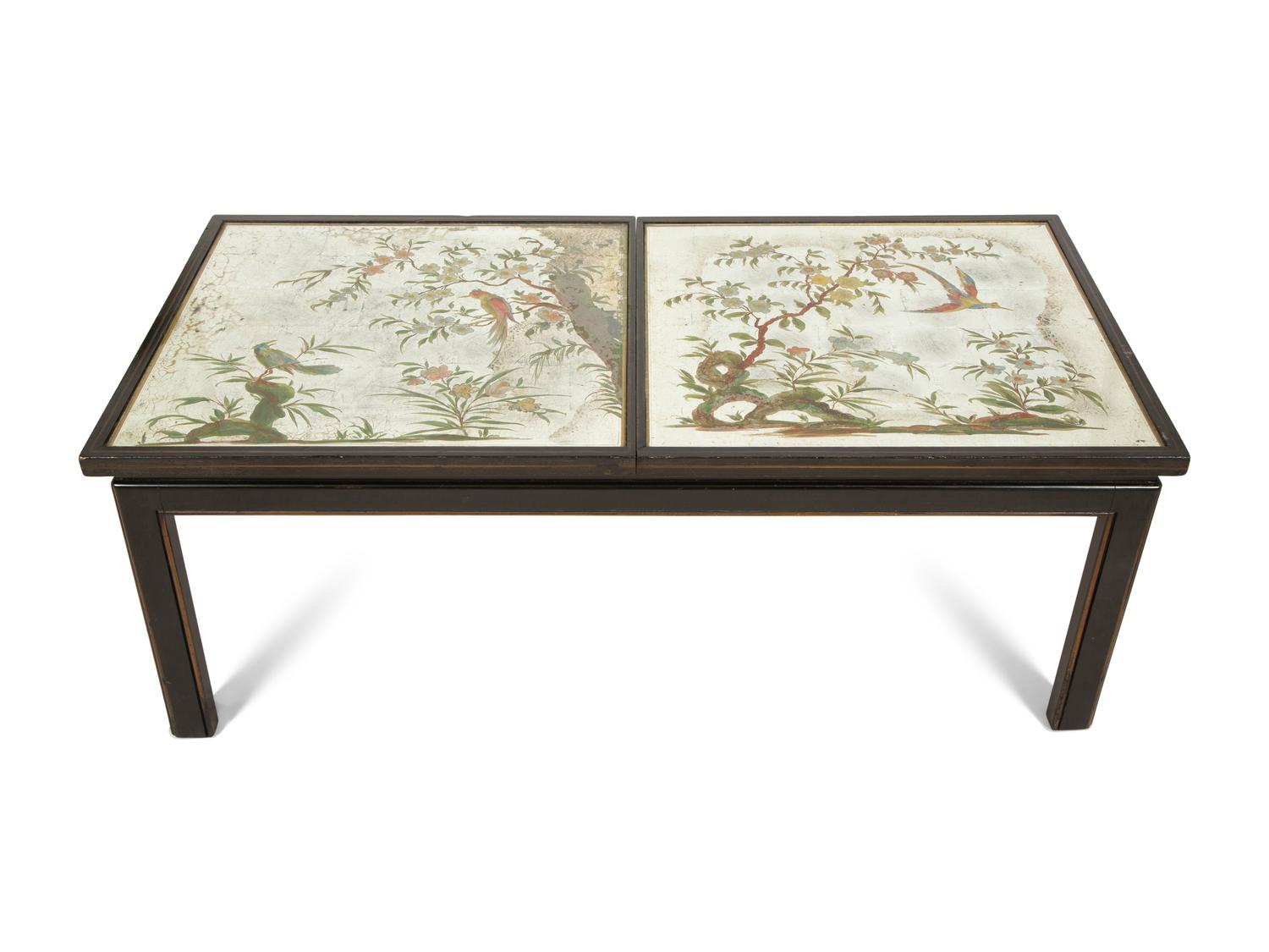 A Reverse-Painted Mirror-Inset Convertible Low Table