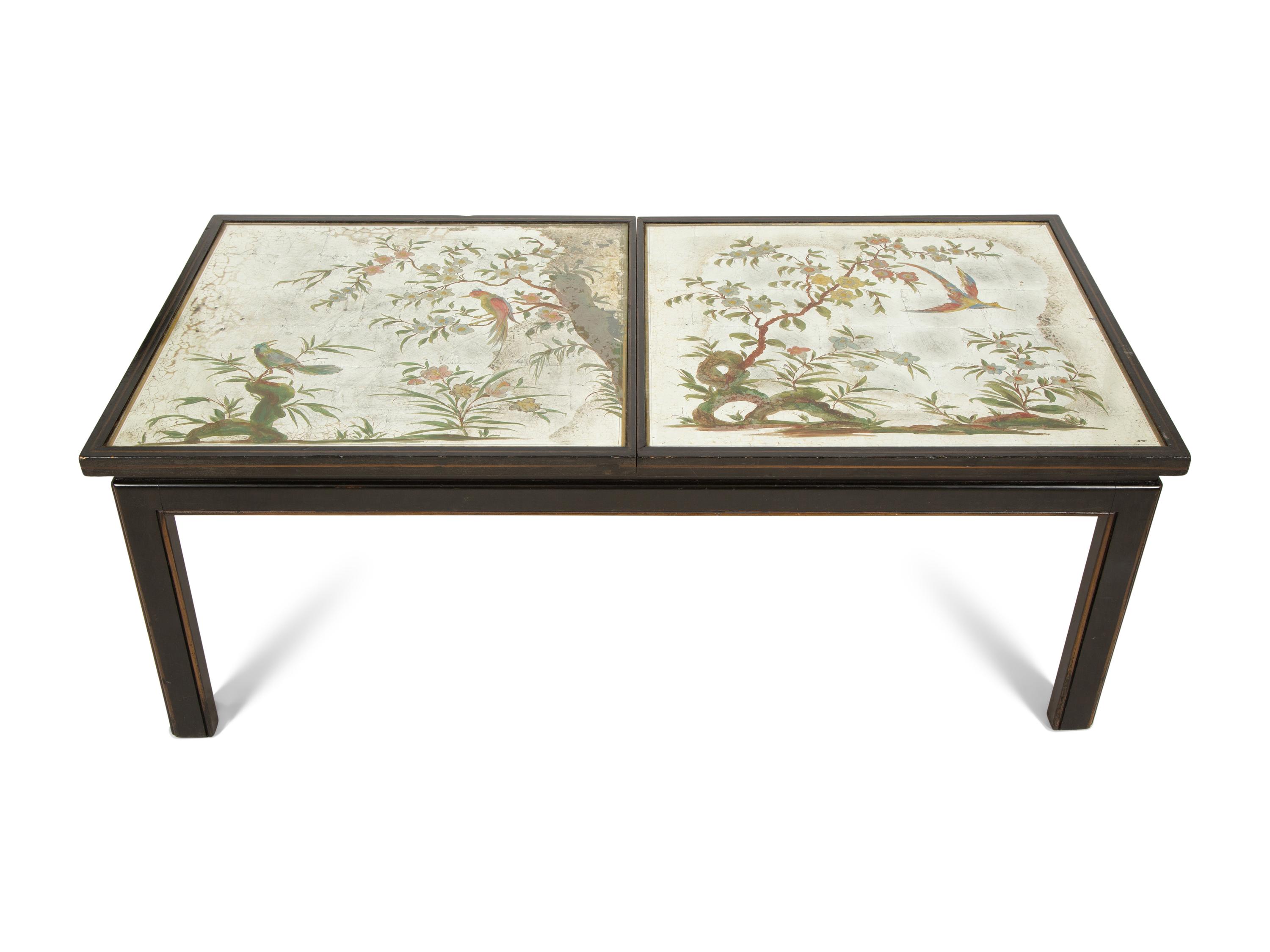 A Reverse-Painted Mirror-Inset Convertible Low Table