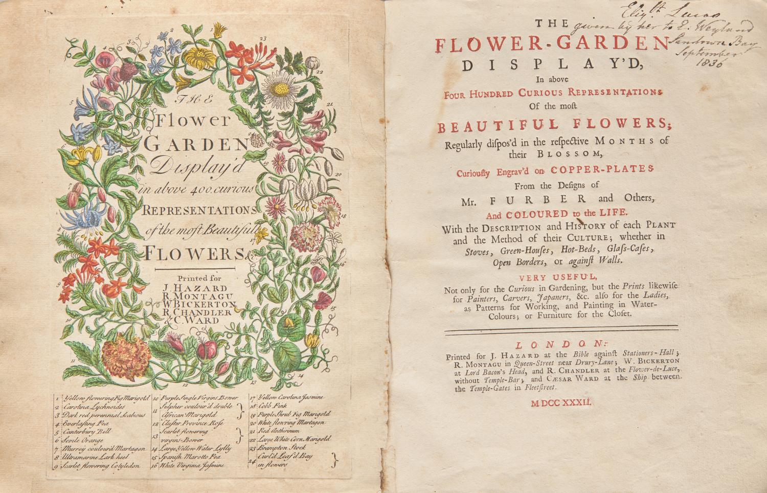 [Natural History] Furber, (Robert), and Richard Bradley. The Flower-Garden Display'd, In above Four Hundred Curious Representations Of the most Beautiful Flowers; Regularly dispos'd in the respective Months of their Blossom...
