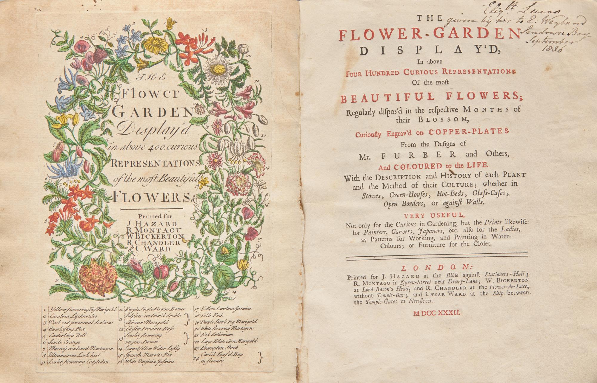 [Natural History] Furber, (Robert), and Richard Bradley. The Flower-Garden Display'd, In above Four Hundred Curious Representations Of the most Beautiful Flowers; Regularly dispos'd in the respective Months of their Blossom...