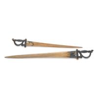 Two Sailor Carved and Painted Swordfish Bill and Wood Swords