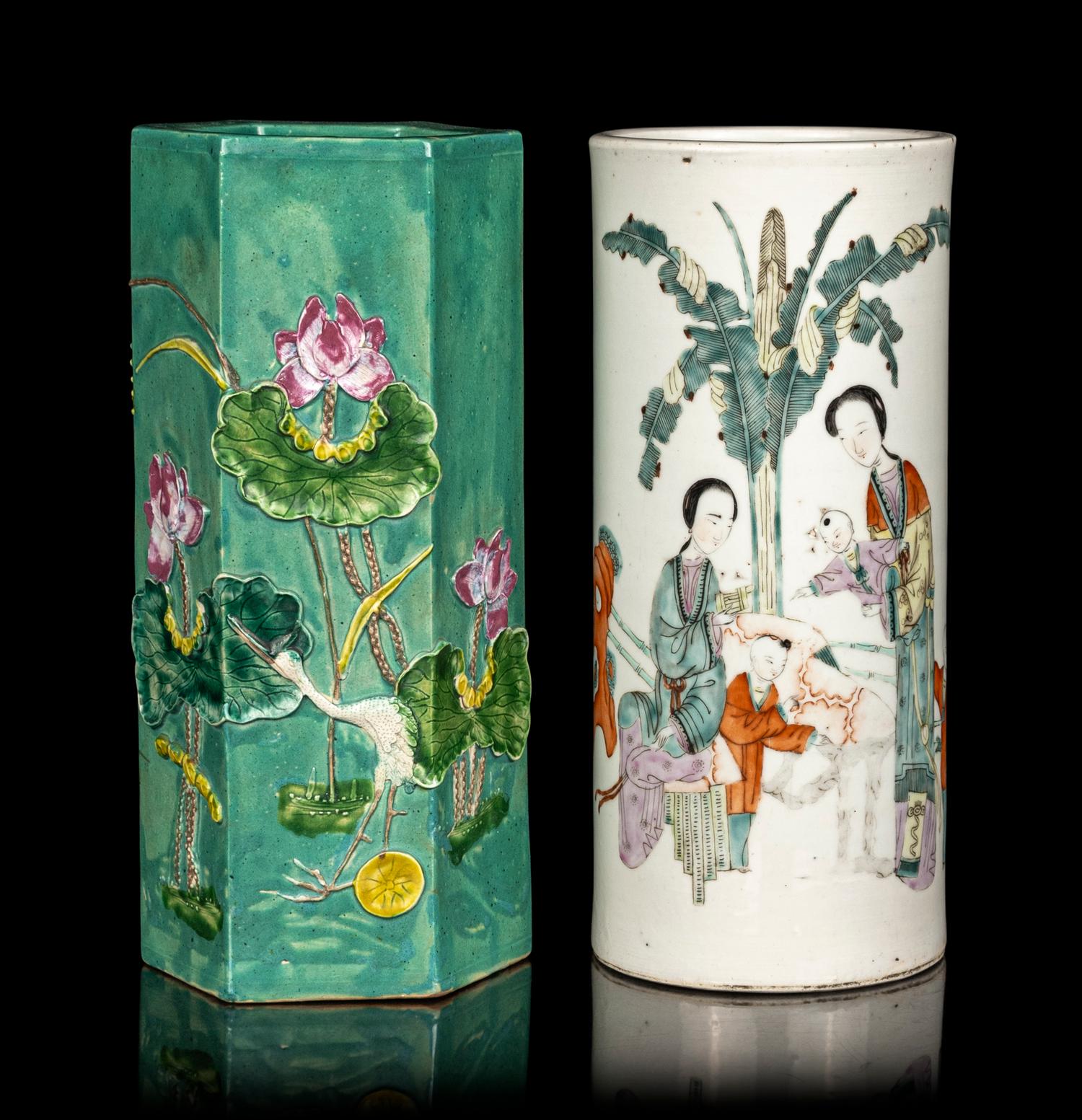Two Chinese Porcelain Hat Stands