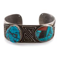 Tufa Cast Silver Cuff Bracelet with Inlay